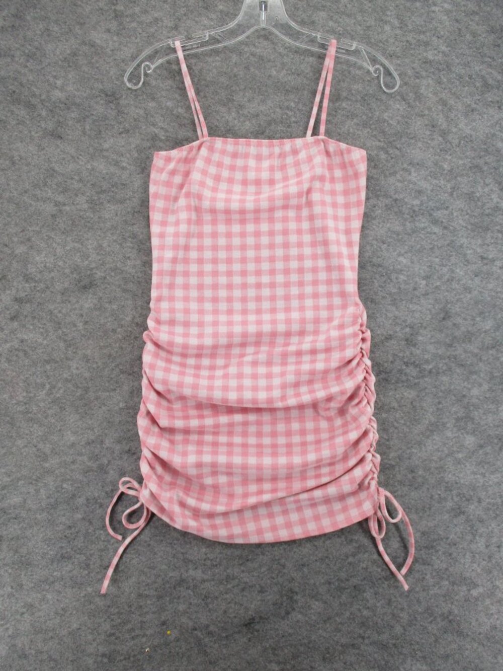Livi Mini Dress Women Small Pink White Gingham check Cinched Spaghetti Strap Y2